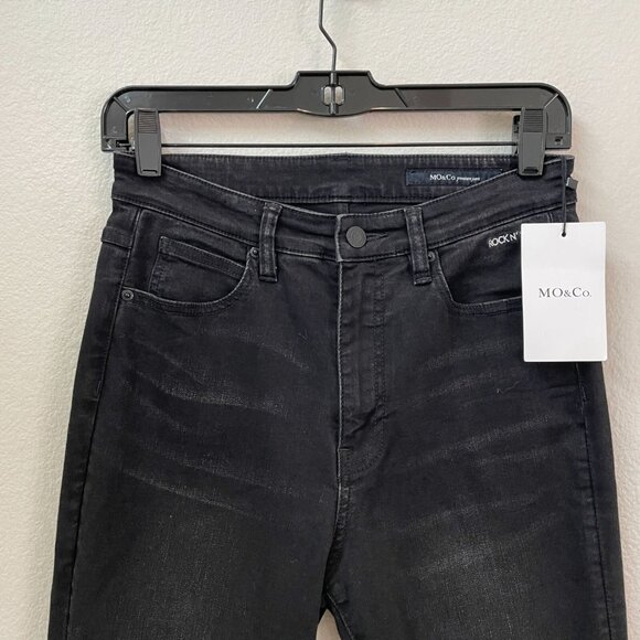 NEW MO&Co. Womens 27 Rock N Soul Black Distressed Jeans Cotton Blend - Picture 2 of 13